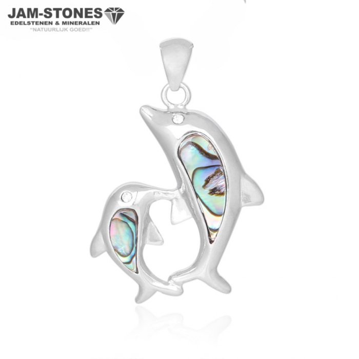 ABALONE SCHELP HANGER DOLFIJN EN BABY